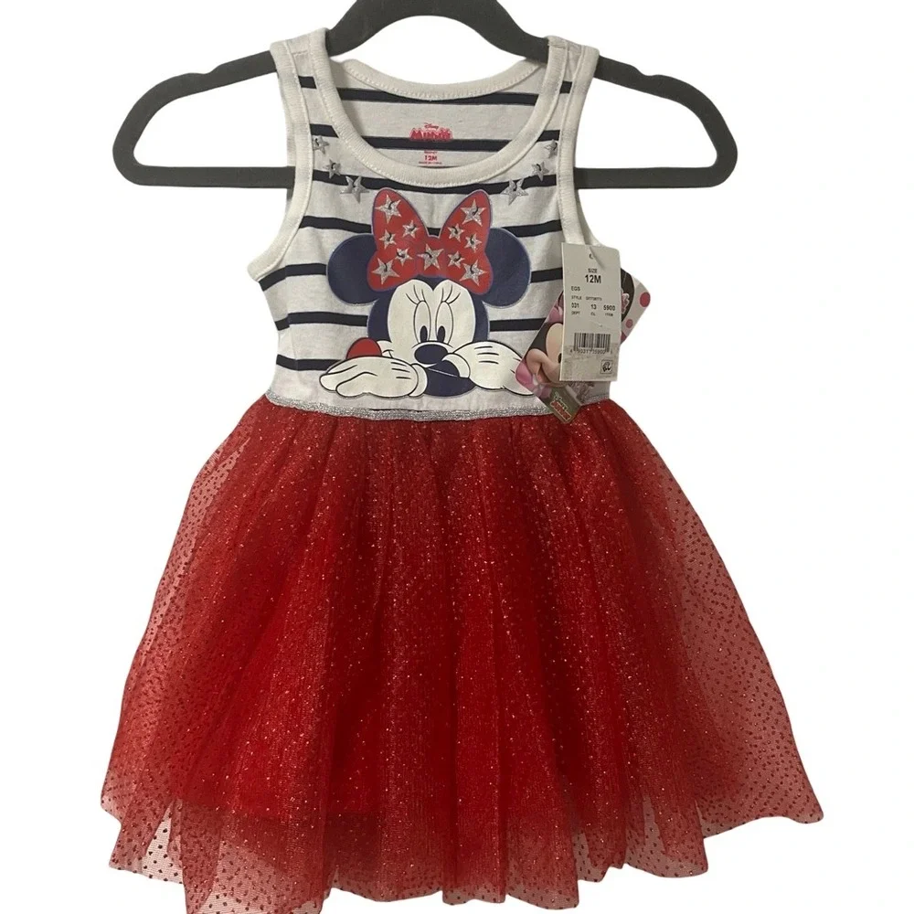 NWT Disney Minnie Mouse Baby Girl Dress 12M Red Glitter Tulle‎
